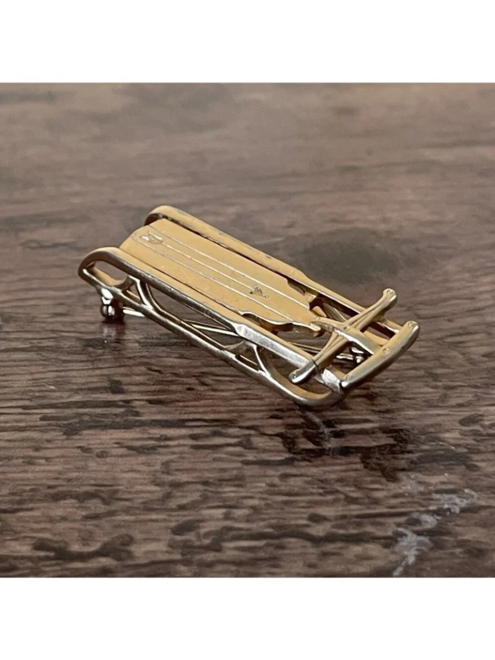 Vintage Winter Sled Brooch Gold Tone Novelty 2